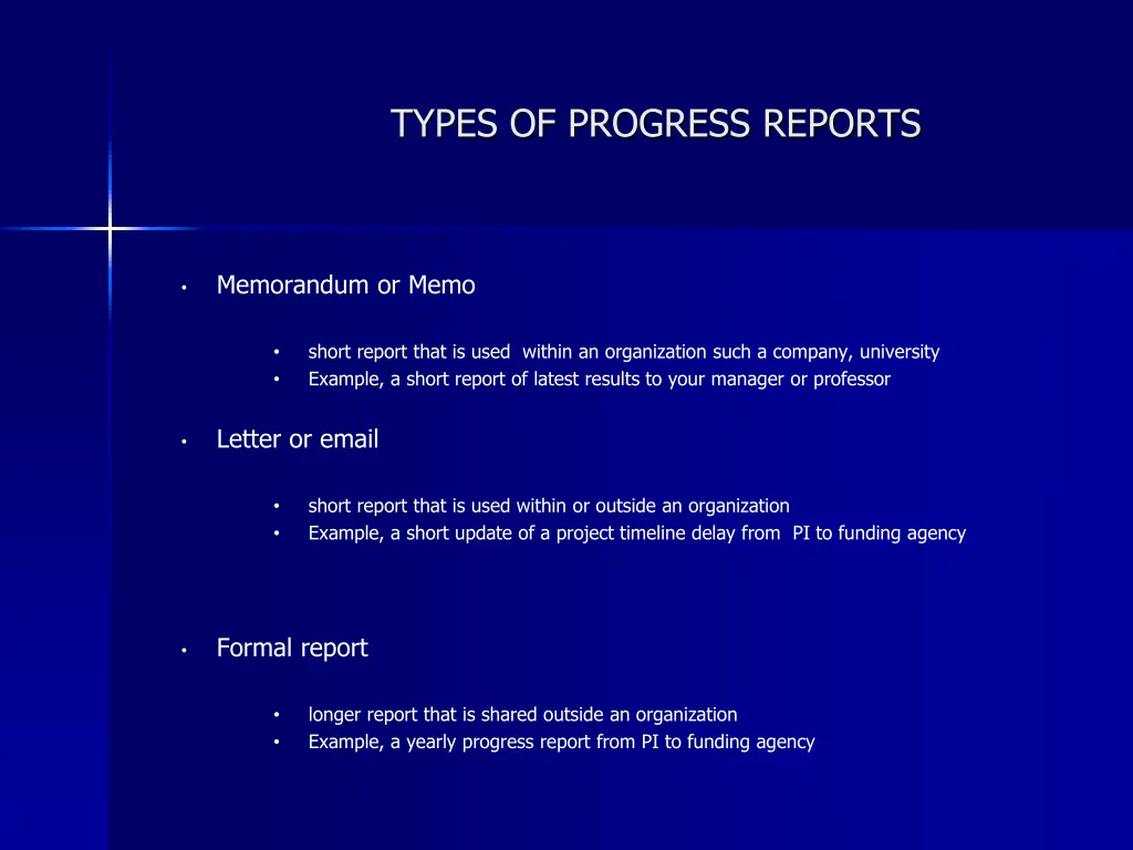 types of progress reports