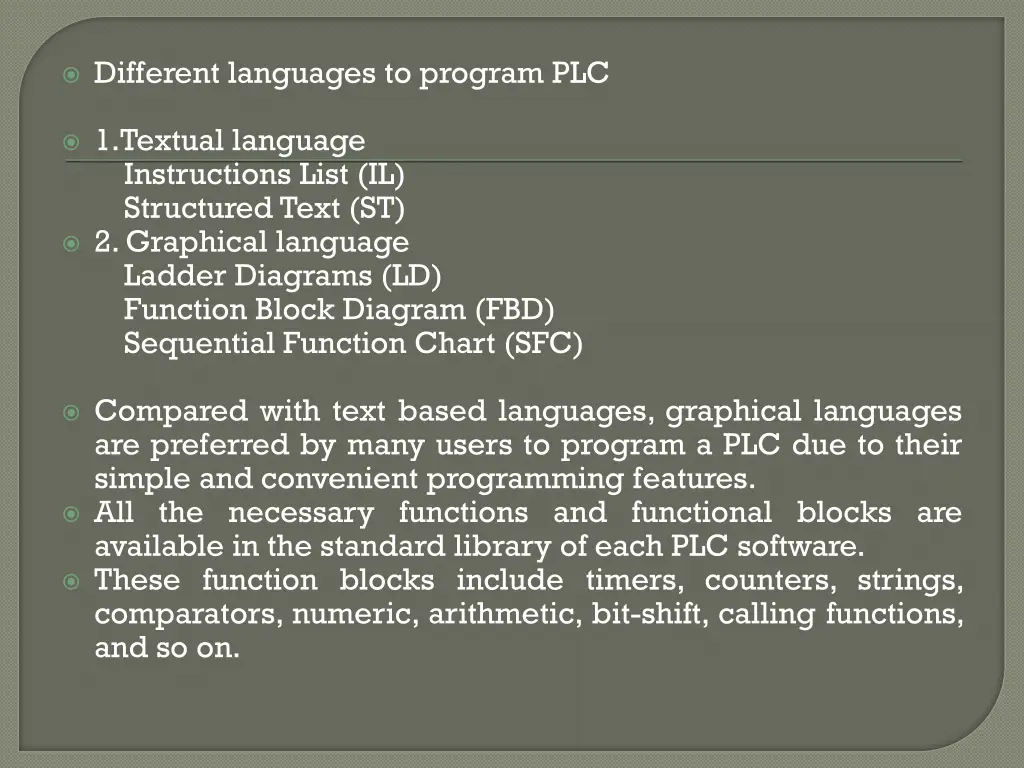 different languages to program plc