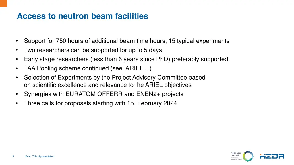 access to neutron beam facilities