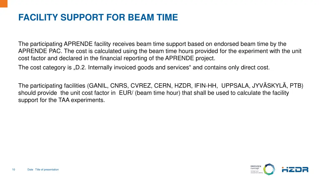 facility support for beam time