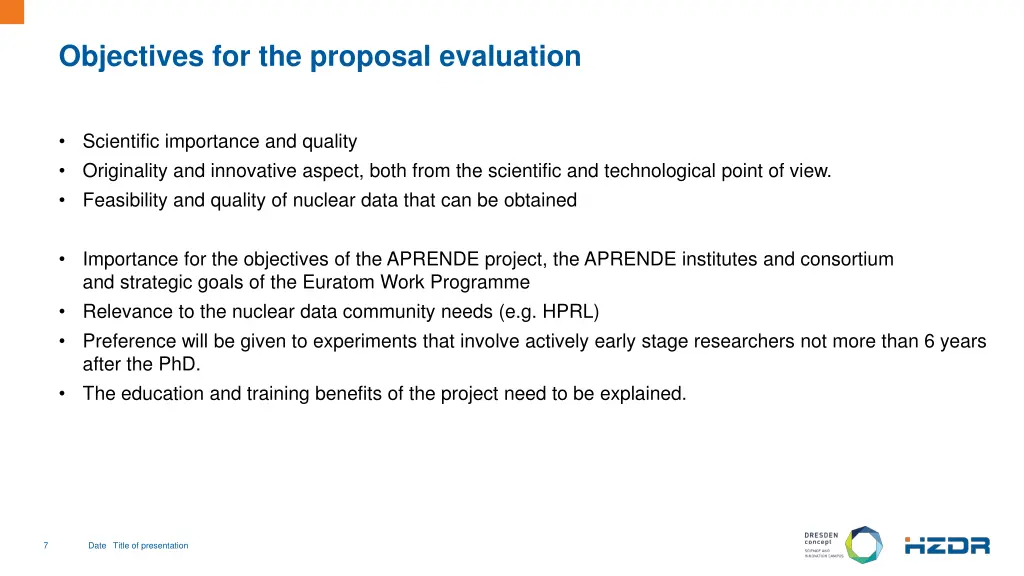 objectives for the proposal evaluation