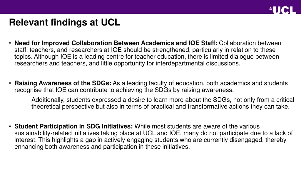 relevant findings at ucl