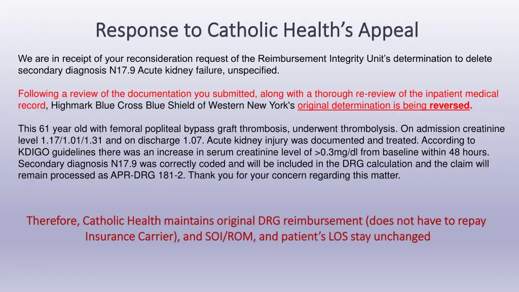 response to catholic health s appeal response