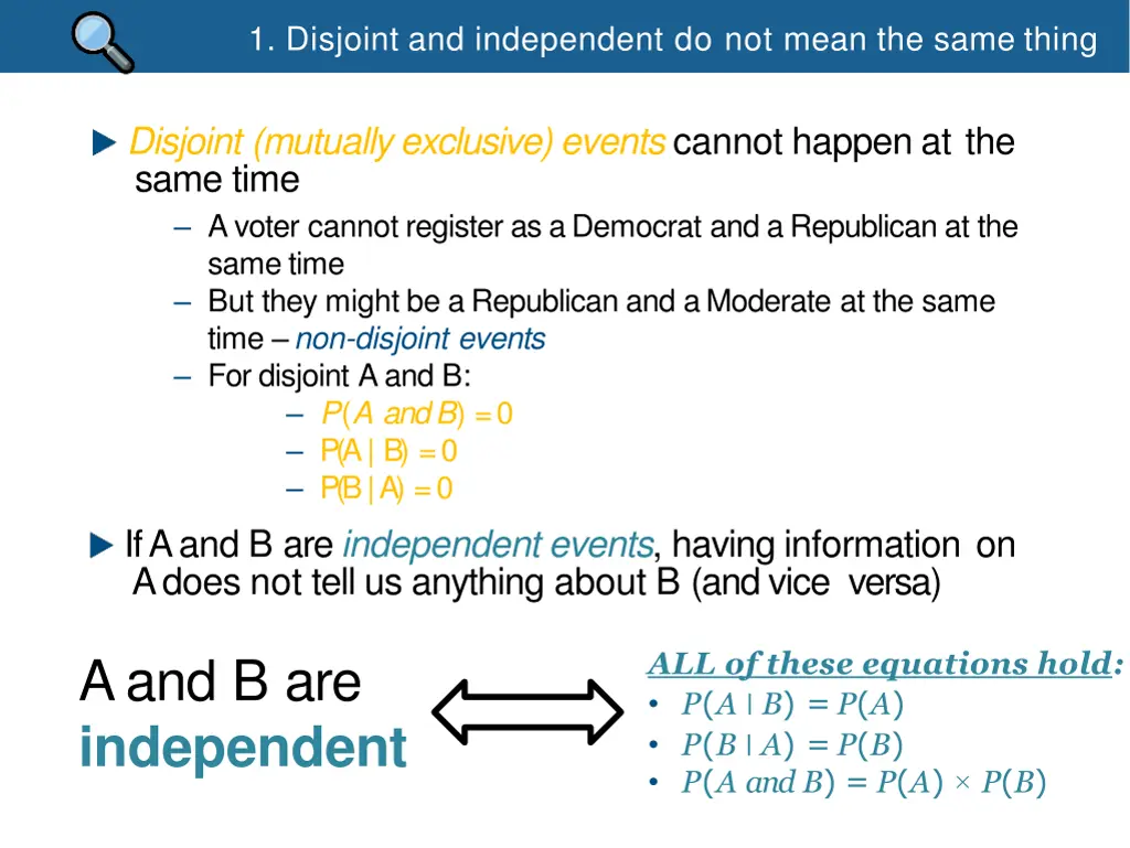 1 disjoint and independent do not mean the same 3