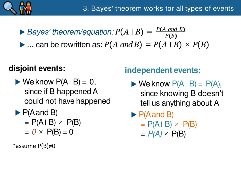 3 bayes theorem works for all types of events 10