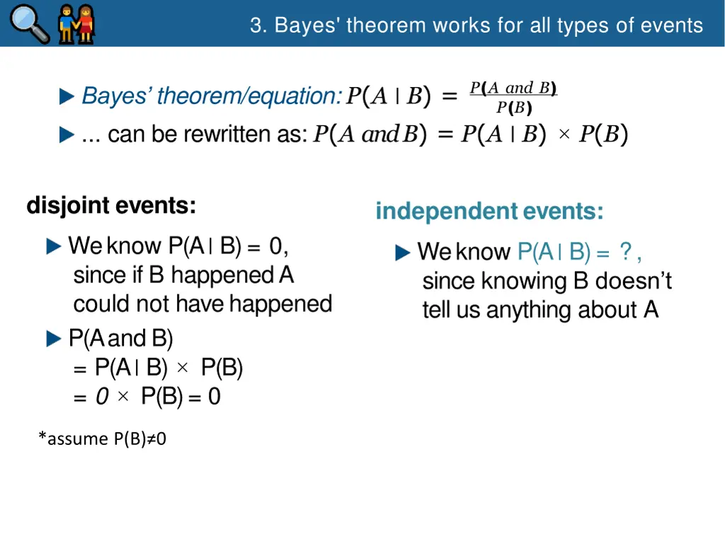 3 bayes theorem works for all types of events 7