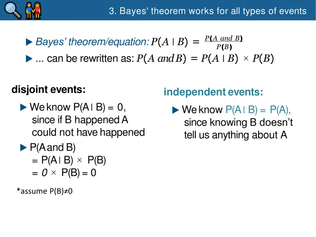 3 bayes theorem works for all types of events 8
