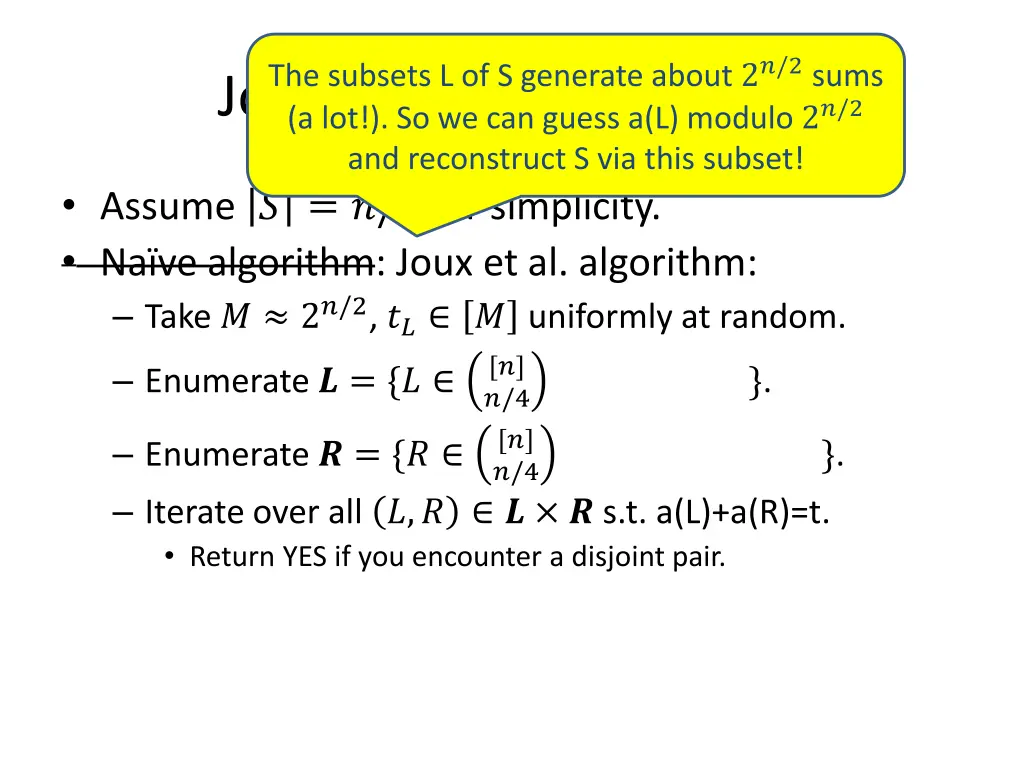 the subsets l of s generate about 2 2 sums 1