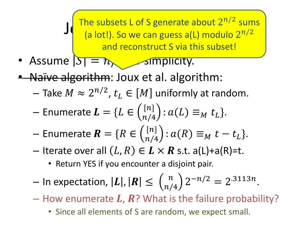 the subsets l of s generate about 2 2 sums 4