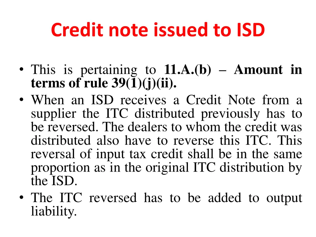credit note issued to isd