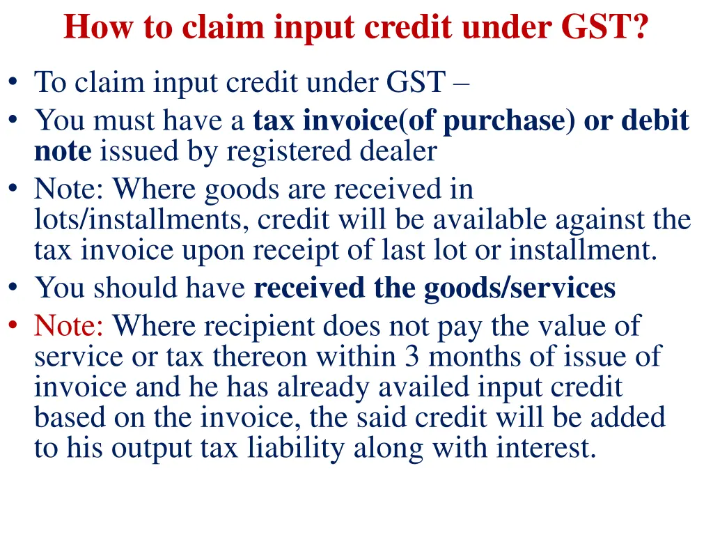 how to claim input credit under gst