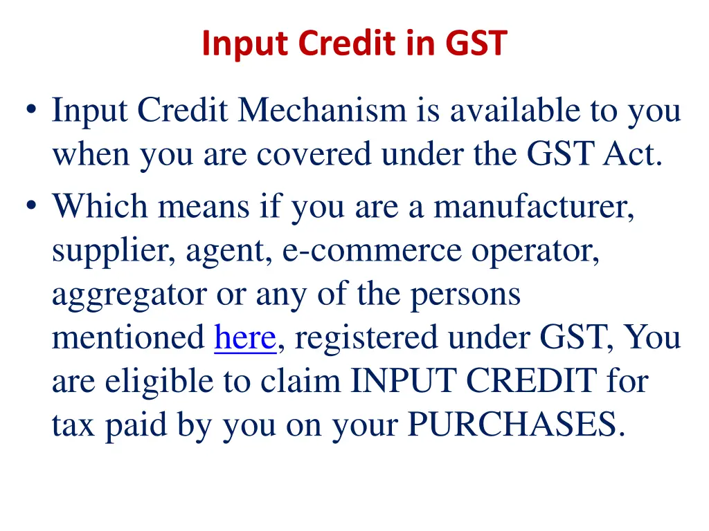 input credit in gst