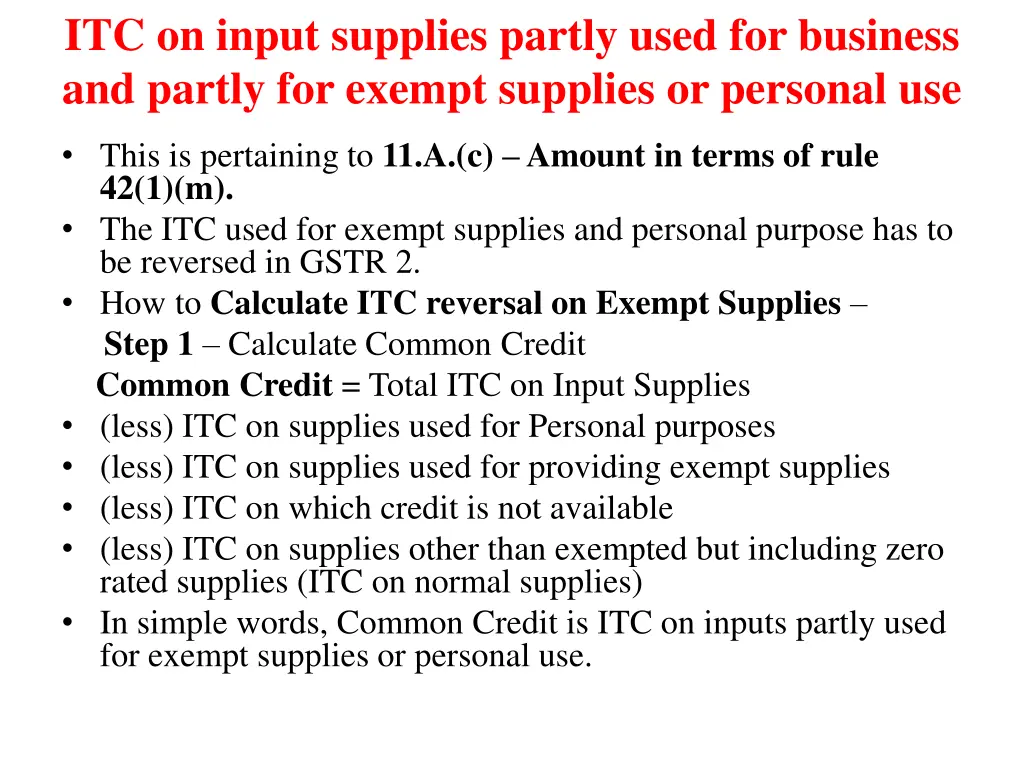 itc on input supplies partly used for business