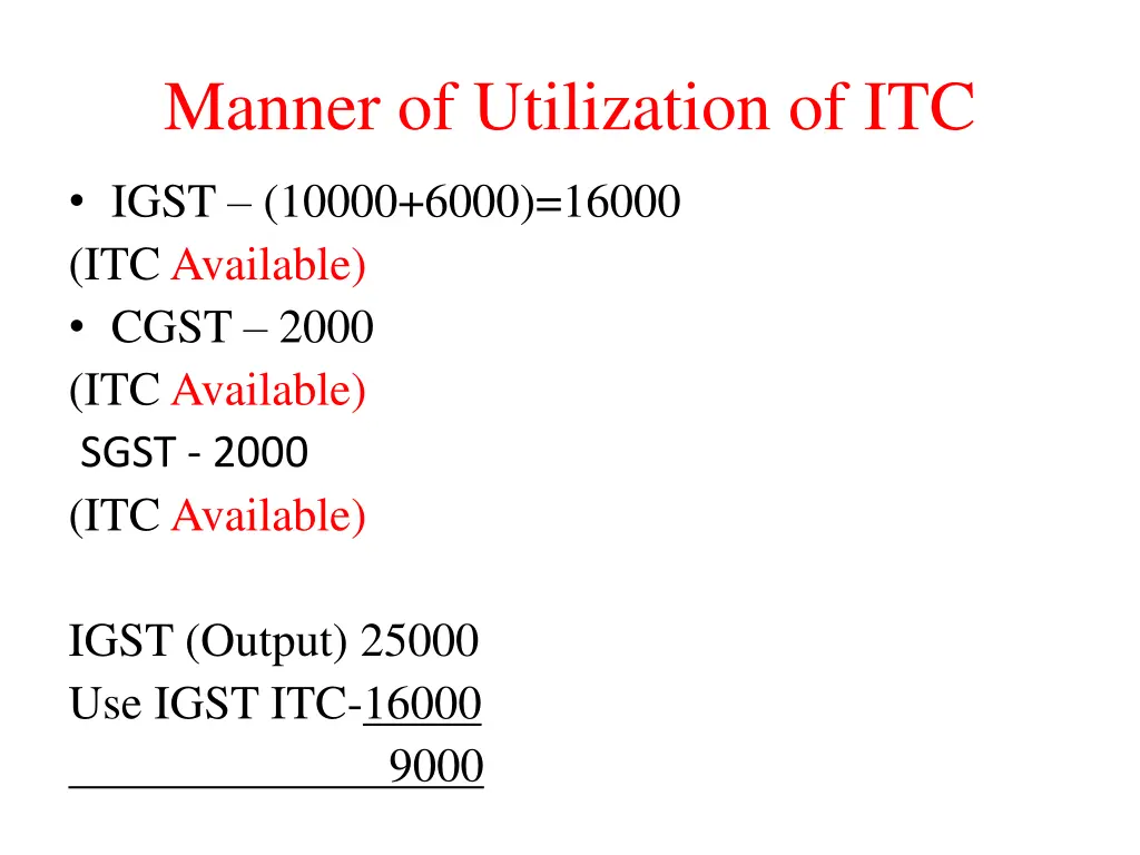 manner of utilization of itc 1