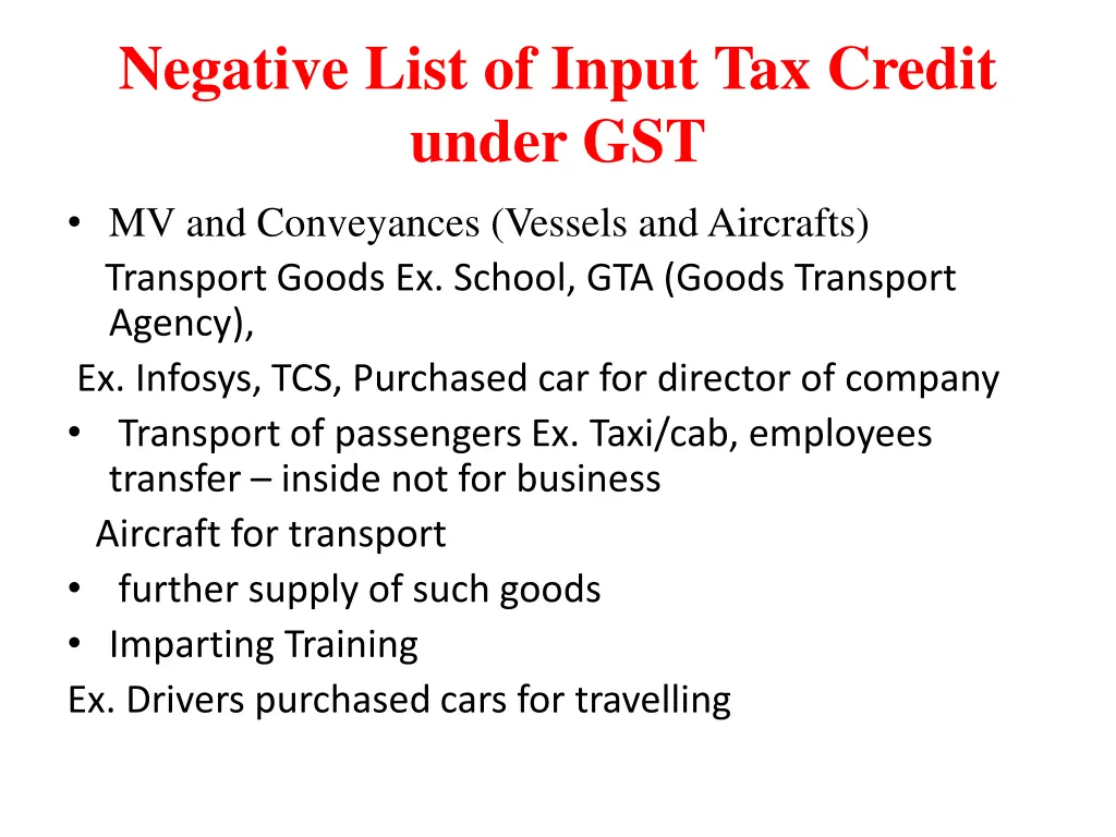 negative list of input tax credit under gst 2
