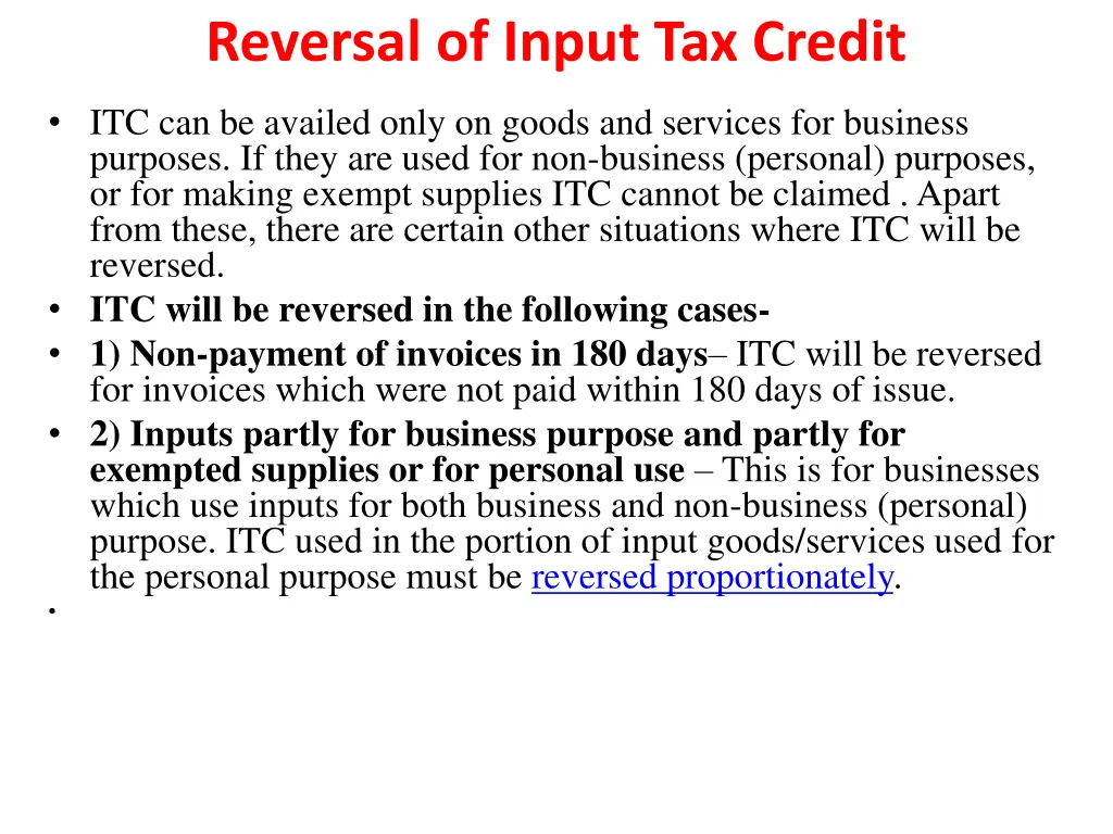 reversal of input tax credit