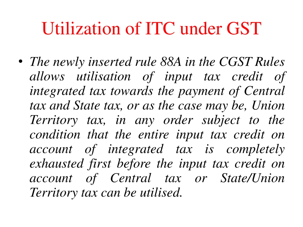 utilization of itc under gst 2