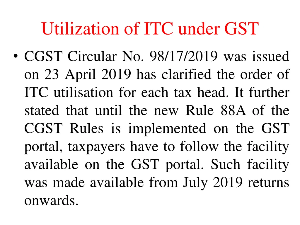 utilization of itc under gst