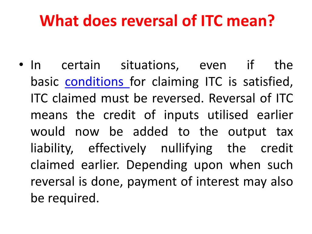 what does reversal of itc mean