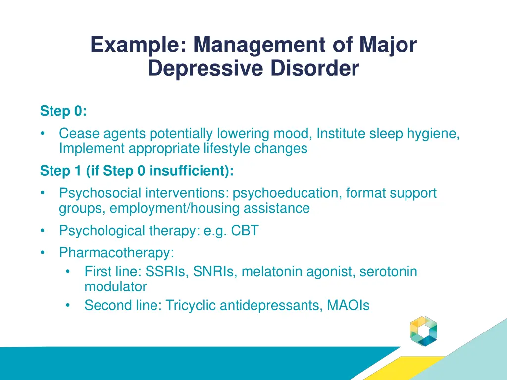 example management of major depressive disorder