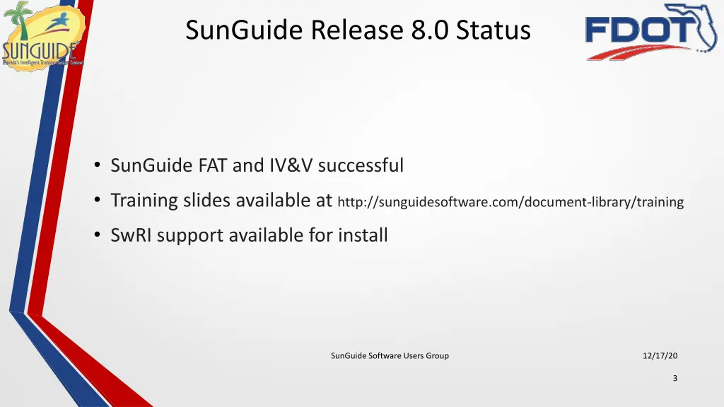 sunguide release 8 0 status