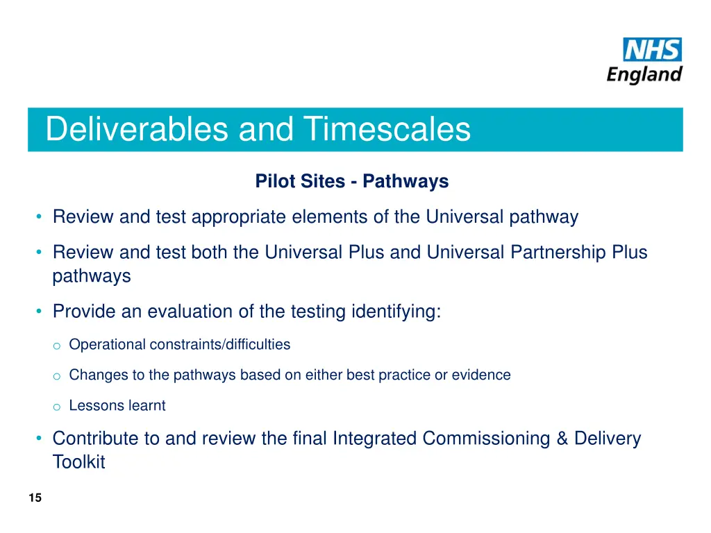 deliverables and timescales
