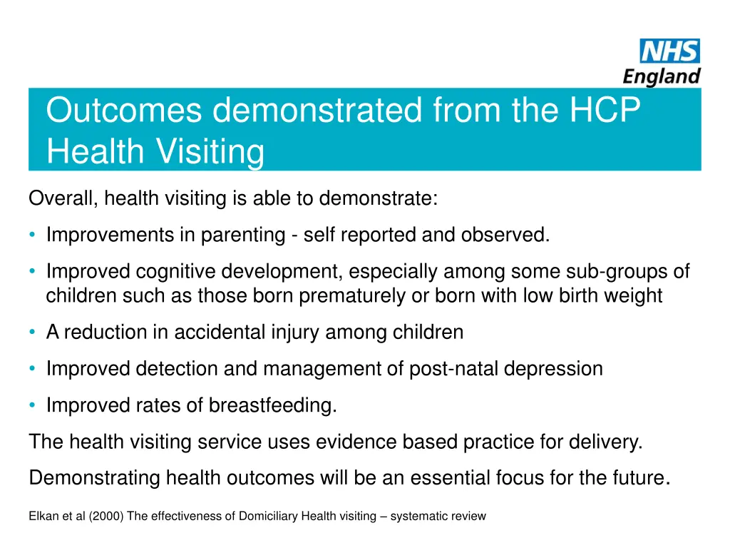outcomes demonstrated from the hcp health visiting