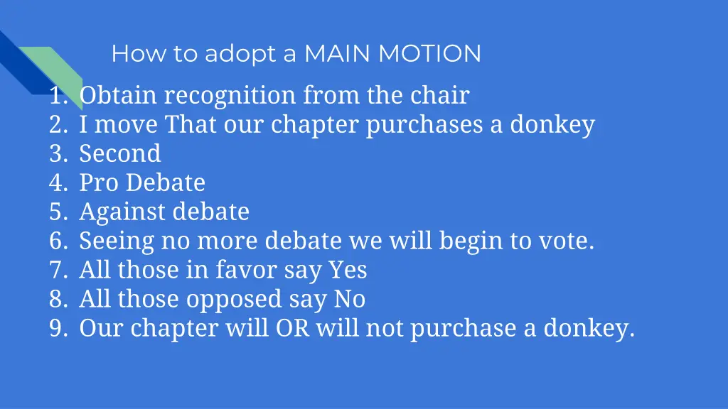 how to adopt a main motion