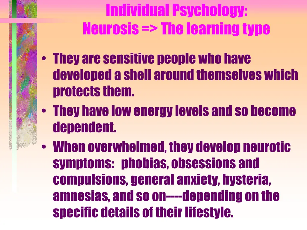 individual psychology neurosis the learning type
