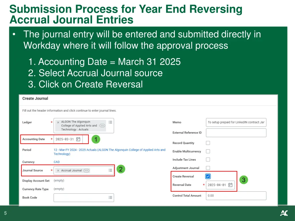 submission process for year end reversing accrual