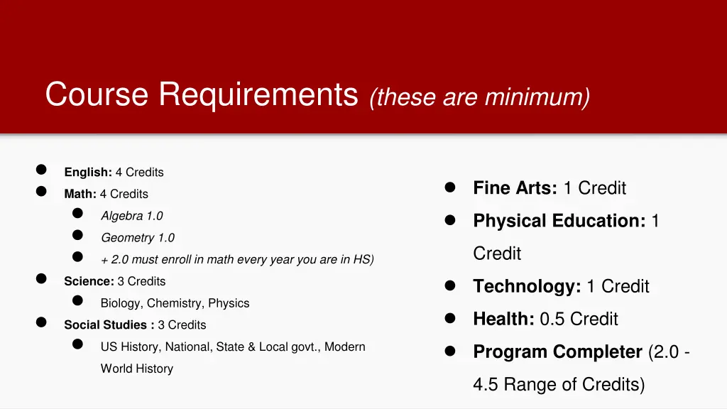 course requirements these are minimum