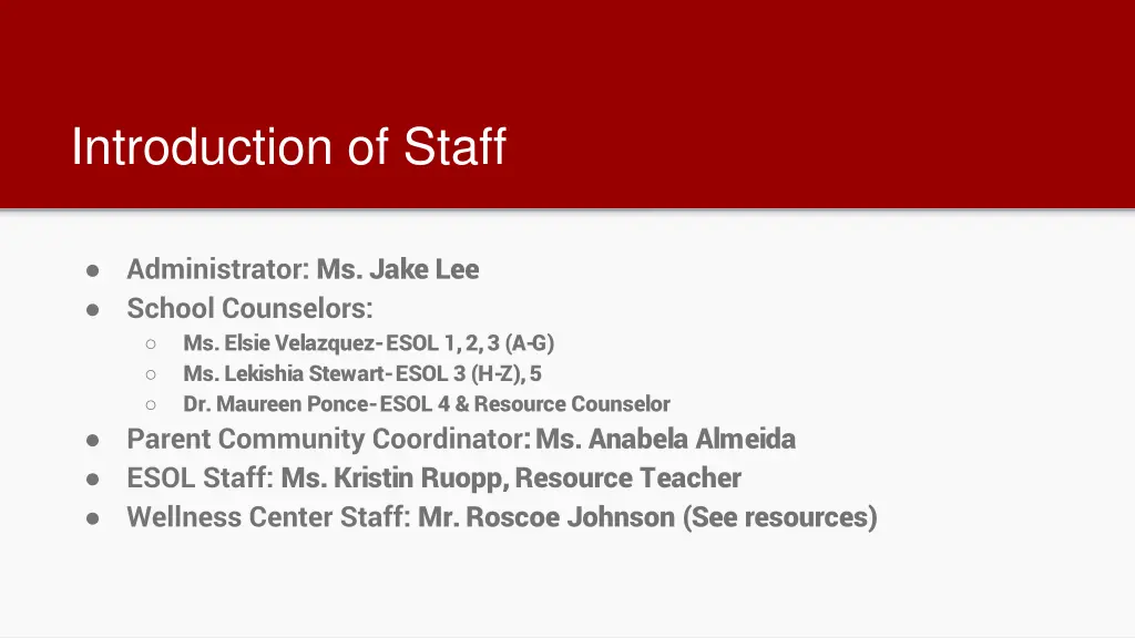 introduction of staff