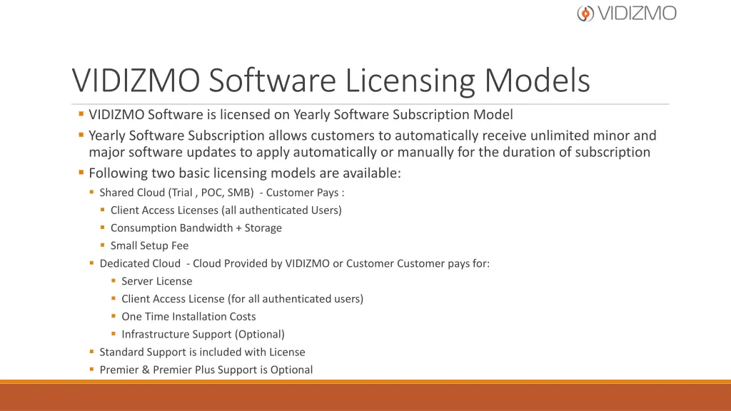 vidizmo software licensing models vidizmo