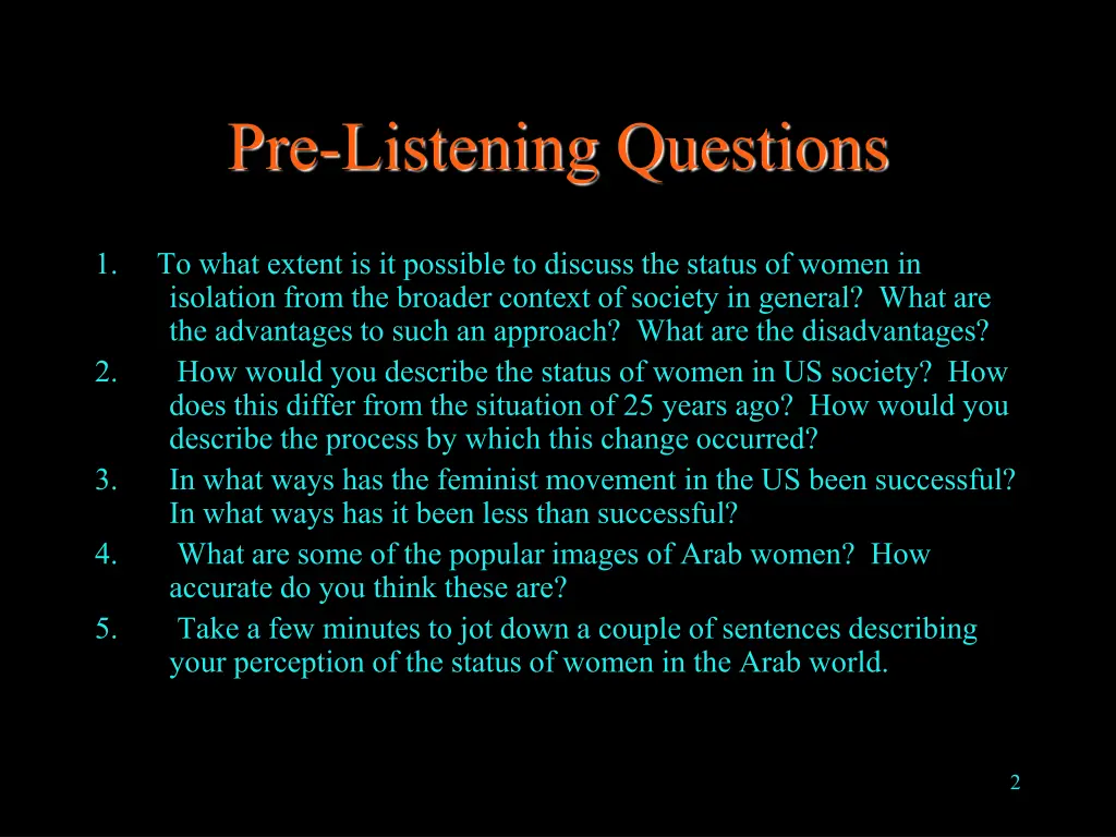 pre listening questions