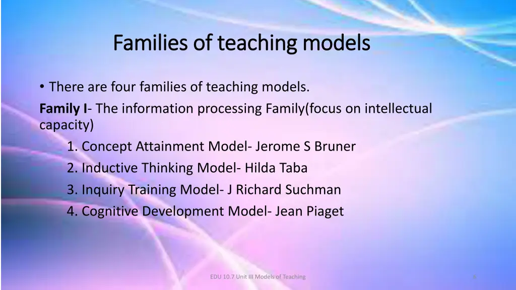 families of teaching models families of teaching
