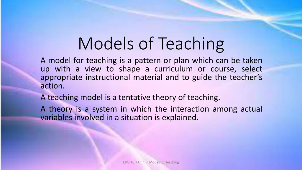 models of teaching a model for teaching