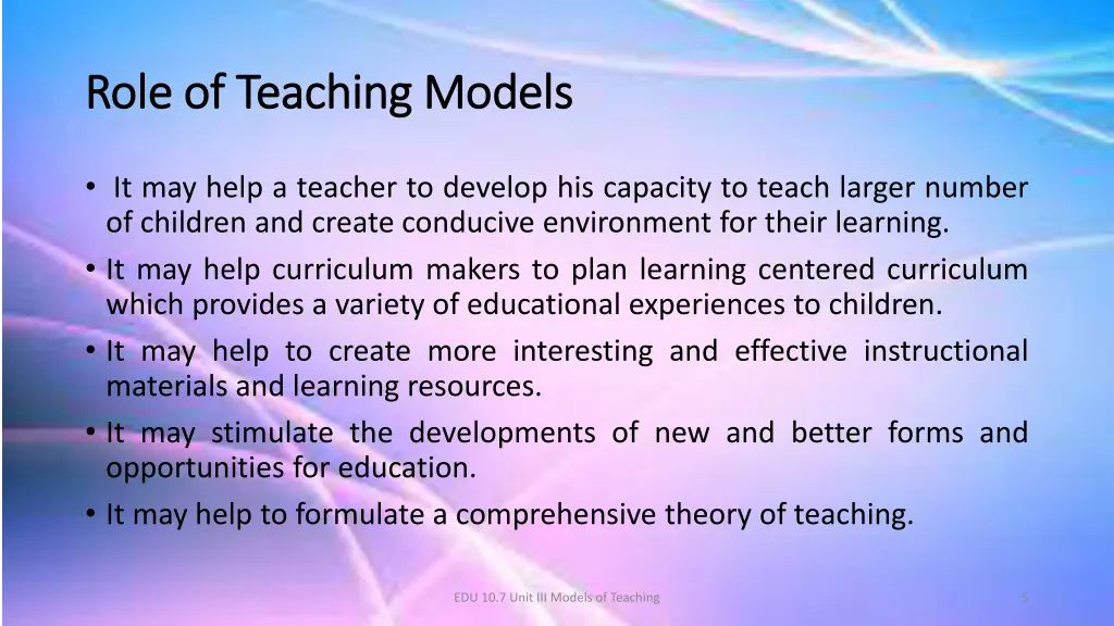 role of teaching models role of teaching models