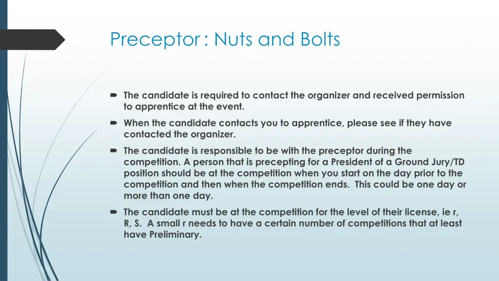 preceptor nuts and bolts