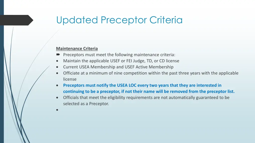 updated preceptor criteria