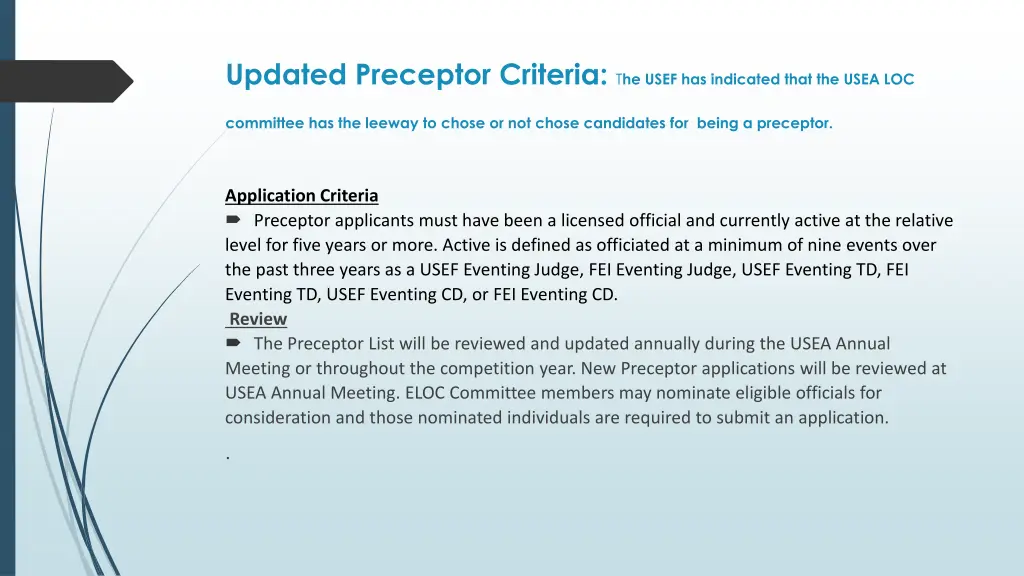 updated preceptor criteria t he usef