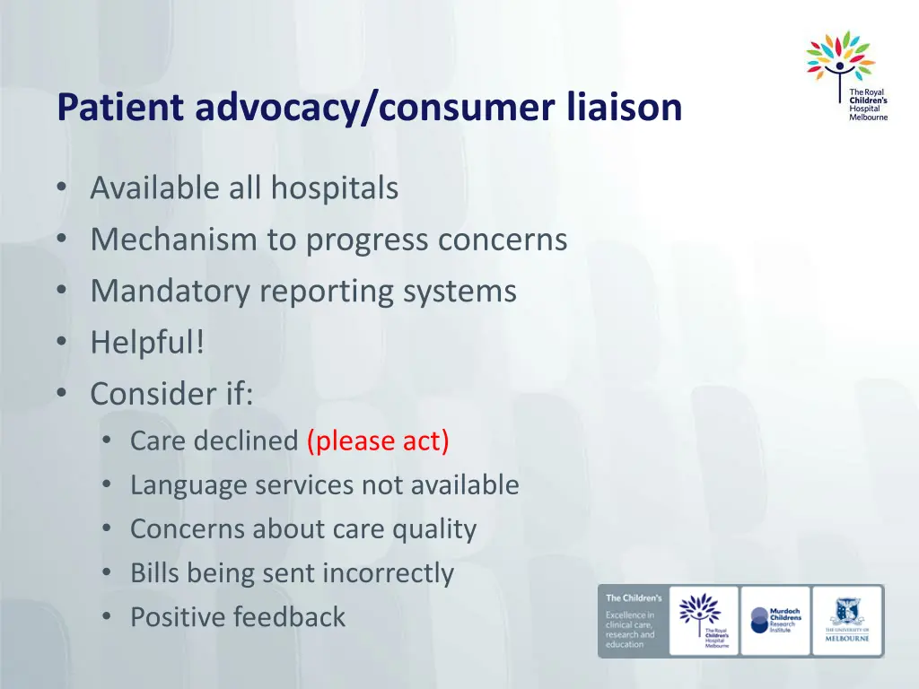 patient advocacy consumer liaison