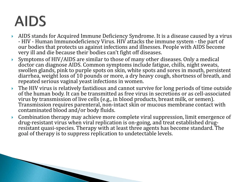 aids stands for acquired immune deficiency