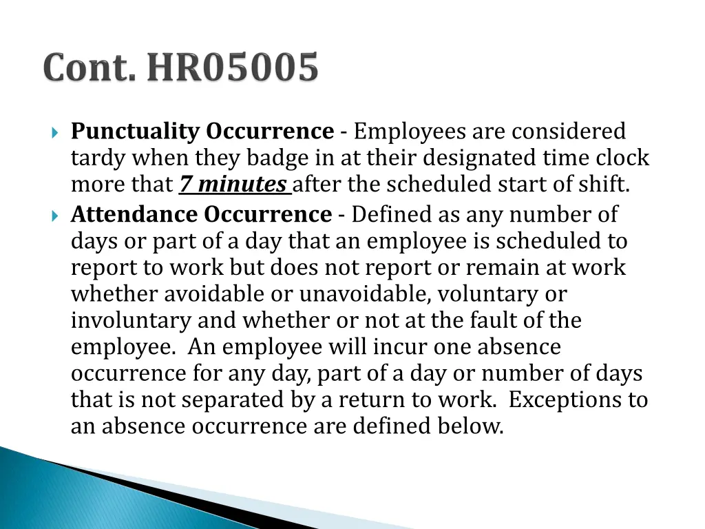 punctuality occurrence employees are considered