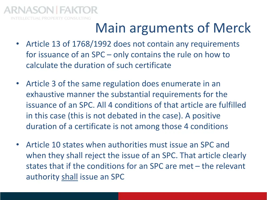 main arguments of merck
