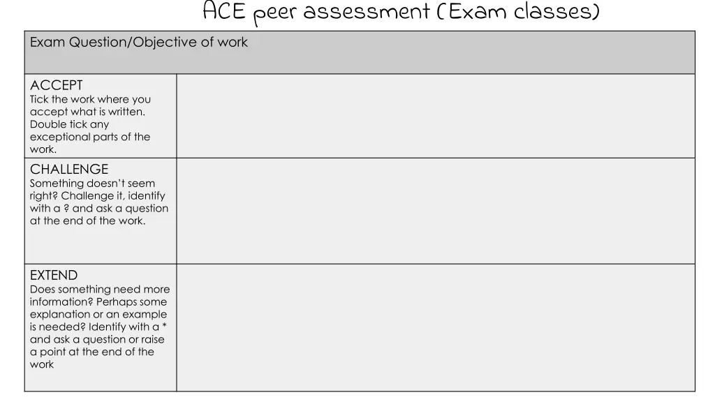 ace peer assessment exam classes
