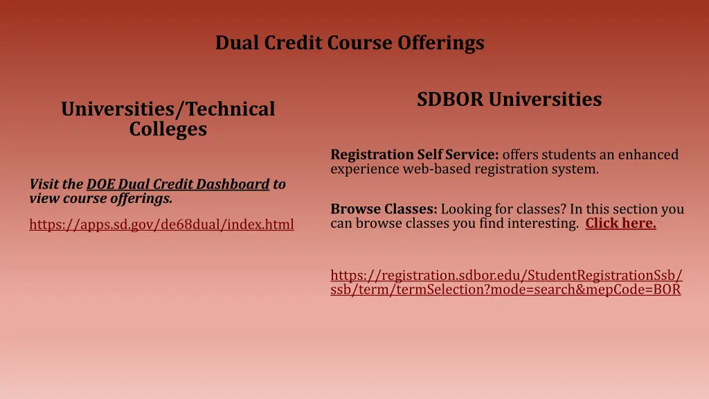 dual credit course offerings