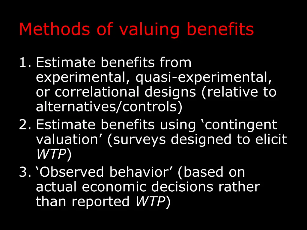 methods of valuing benefits