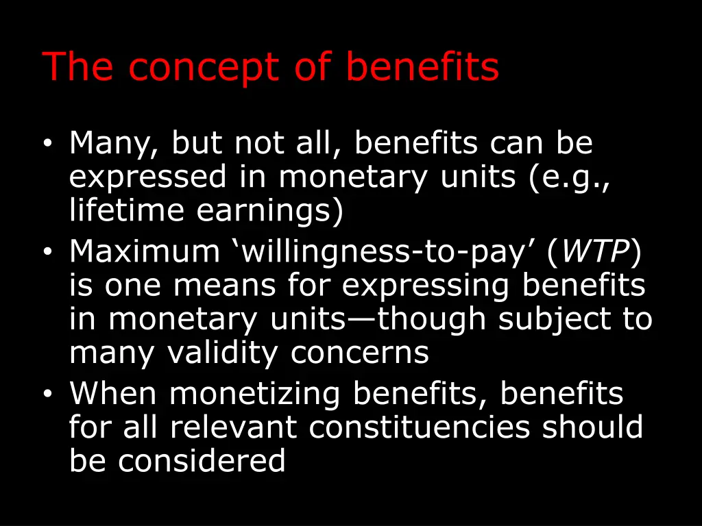 the concept of benefits