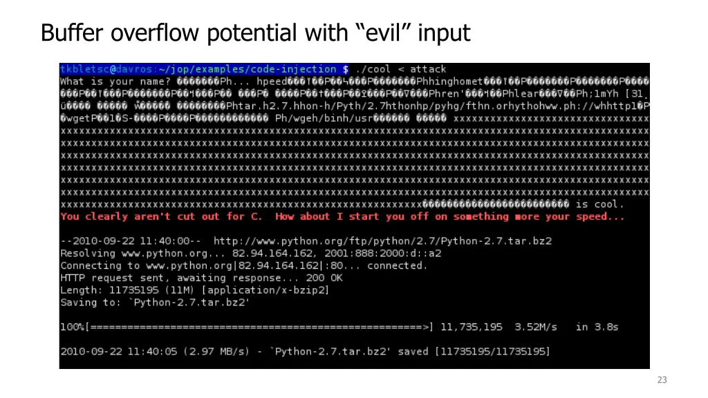 buffer overflow potential with evil input