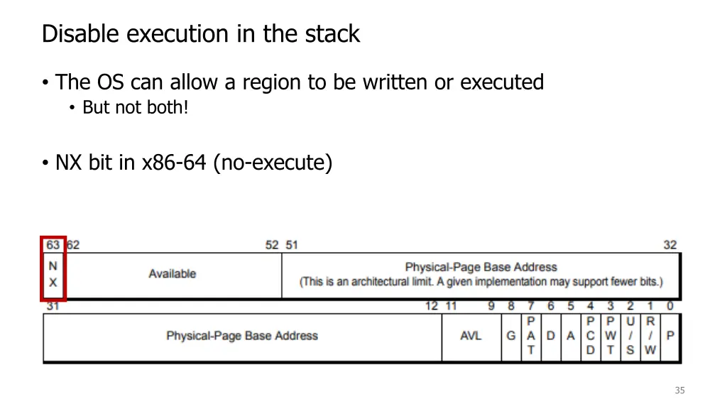 disable execution in the stack
